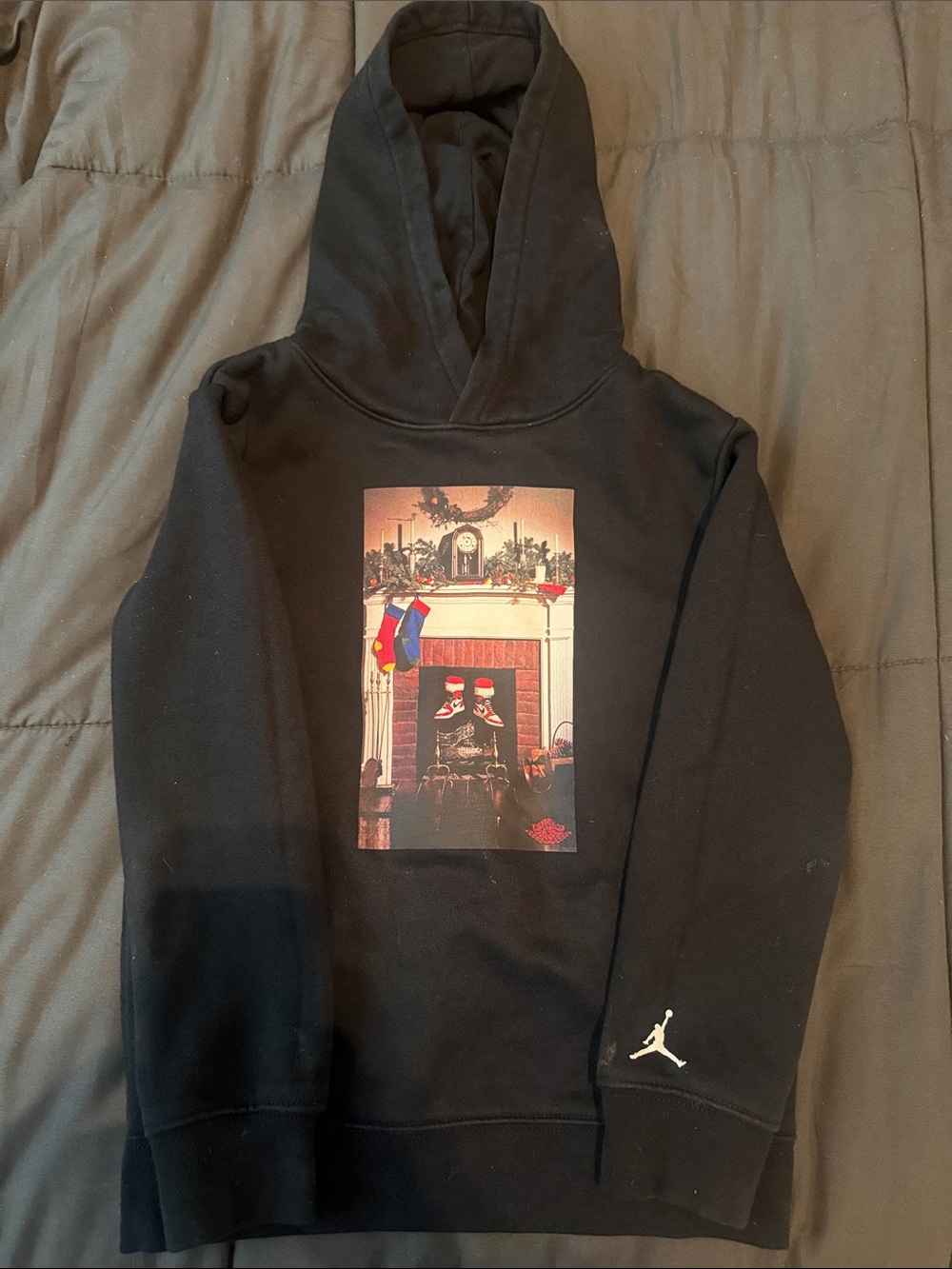Jordan Black Hoodie with Holiday Fireplace Graphic